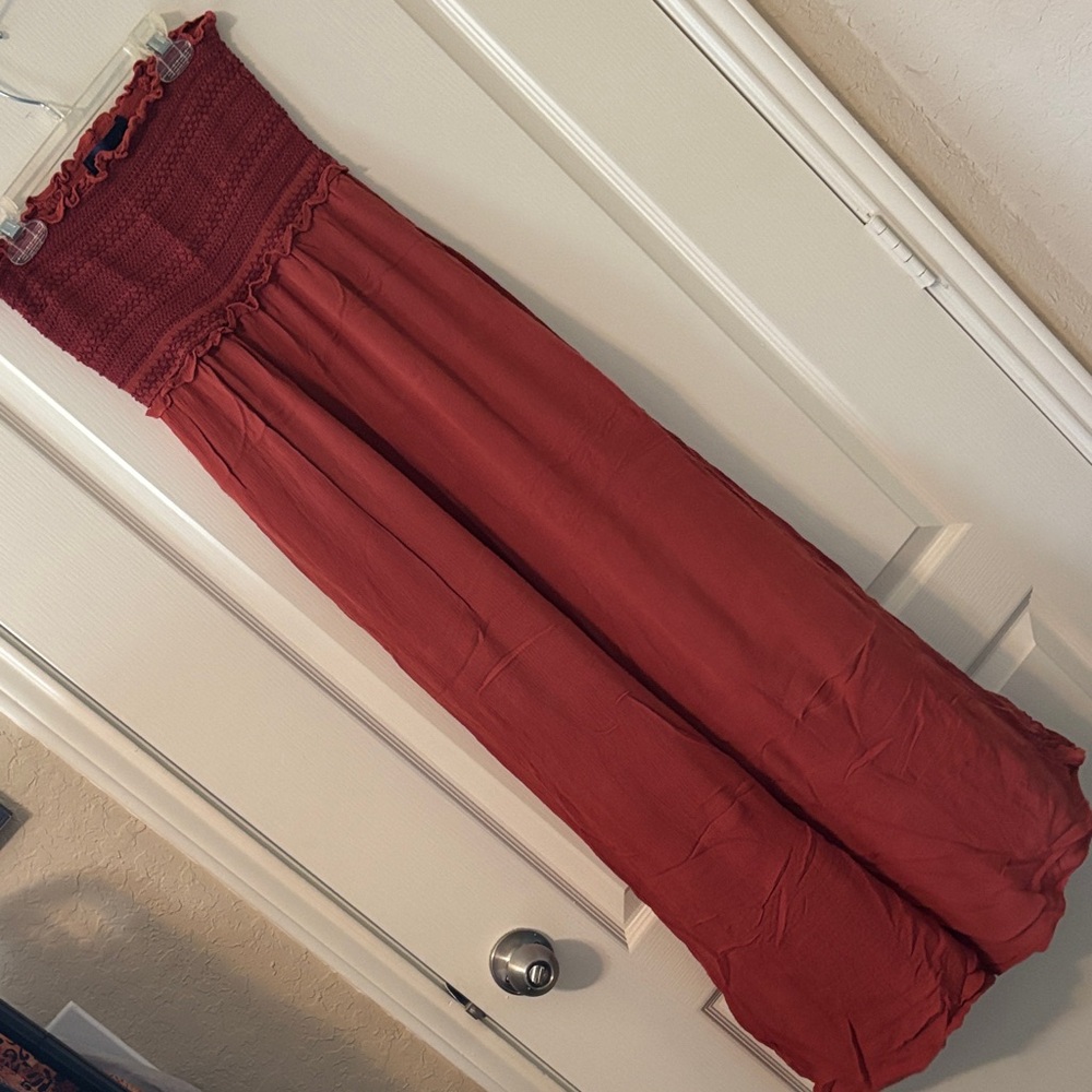 Blue Rain Strapless Rust Maxi Dress